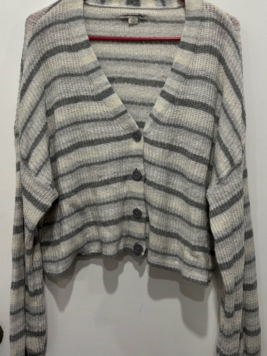 American Eagle Outfitters Sweaters - American Eagle Outfitters Gray and White Striped V-Neck Button Cardigan